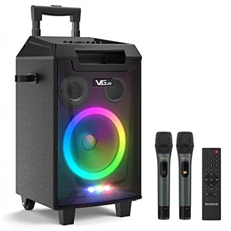 VeGue Karaoke Machine with Bluetooth Speaker, 2 Wireless Microphones, 8'  Subwoofer - Perfect for Christmas Party, Wedding, Gathering