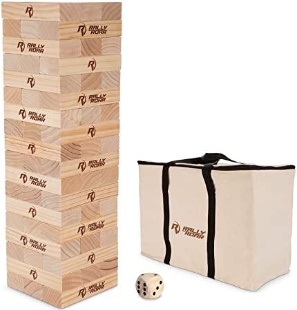 Rally and Roar Giant Towering Timbers Stacking Game Set - 2 to 5ft Tall,  Wood Blocks and Carry Bag